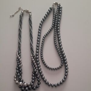 Elegant Silver and Gray Beaded Necklace Set
